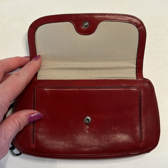 Tumi Red Leather Fraser Zip Around Wallet Wristlet - Picture 5 of 6